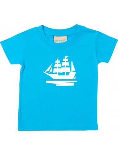 Süßes Kinder T-Shirt Segelboot, Boot, Skipper, Kapitän, türkis, 0-6 Monate