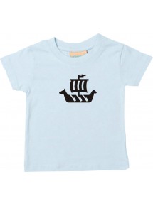 Süßes Kinder T-Shirt Winkingerschiff,Skipper, Kapitän, hellblau, 0-6 Monate