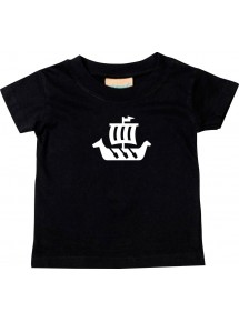 Süßes Kinder T-Shirt Winkingerschiff,Skipper, Kapitän, schwarz, 0-6 Monate