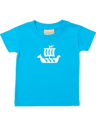 Süßes Kinder T-Shirt Winkingerschiff,Skipper, Kapitän, türkis, 0-6 Monate