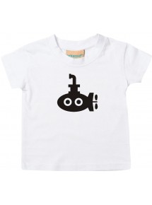 Süßes Kinder T-Shirt U-Boot, Tauchboot, Kapitän, weiß, 0-6 Monate