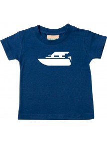 Süßes Kinder T-Shirt Motorboot, Yacht, Boot, Skipper, Kapitän, navy, 0-6 Monate