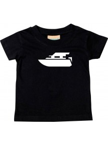 Süßes Kinder T-Shirt Motorboot, Yacht, Boot, Skipper, Kapitän, schwarz, 0-6 Monate