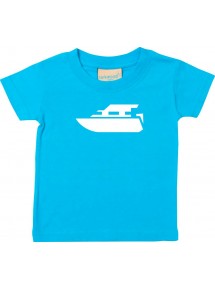Süßes Kinder T-Shirt Motorboot, Yacht, Boot, Skipper, Kapitän, türkis, 0-6 Monate