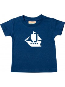 Süßes Kinder T-Shirt Winkingerschiff, Boot, Skipper, Kapitän, navy, 0-6 Monate
