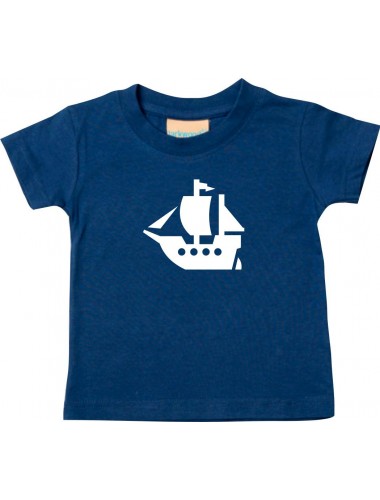 Süßes Kinder T-Shirt Winkingerschiff, Boot, Skipper, Kapitän, navy, 0-6 Monate