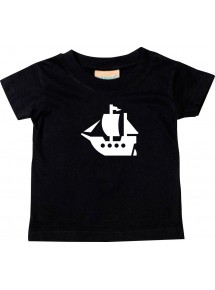 Süßes Kinder T-Shirt Winkingerschiff, Boot, Skipper, Kapitän, schwarz, 0-6 Monate