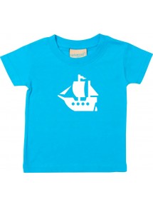 Süßes Kinder T-Shirt Winkingerschiff, Boot, Skipper, Kapitän, türkis, 0-6 Monate