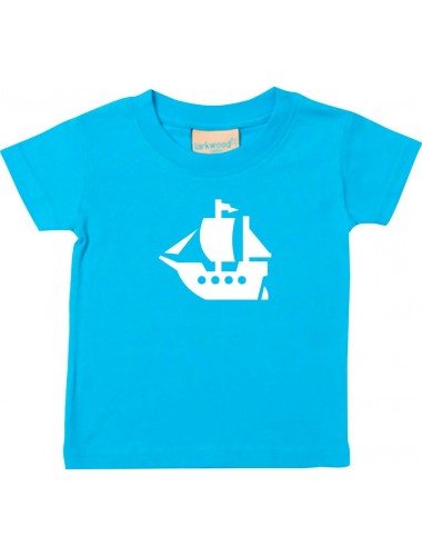 Süßes Kinder T-Shirt Winkingerschiff, Boot, Skipper, Kapitän, türkis, 0-6 Monate