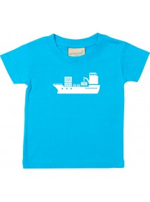Süßes Kinder T-Shirt Frachter, Übersee, Schiff, Skipper, Kapitän, türkis, 0-6 Monate