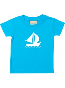 Süßes Kinder T-Shirt Segelyacht, Jolle, Skipper, Kapitän, türkis, 0-6 Monate
