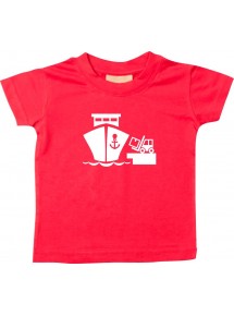 Süßes Kinder T-Shirt Frachter, Übersee, Skipper, Kapitän, rot, 0-6 Monate