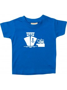 Süßes Kinder T-Shirt Frachter, Übersee, Skipper, Kapitän, royal, 0-6 Monate