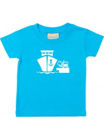 Süßes Kinder T-Shirt Frachter, Übersee, Skipper, Kapitän, türkis, 0-6 Monate