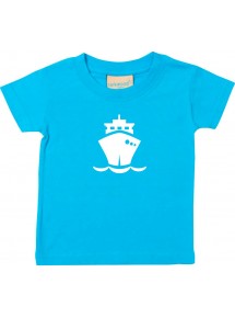 Süßes Kinder T-Shirt Frachter, Übersee, Boot, Kapitän, türkis, 0-6 Monate