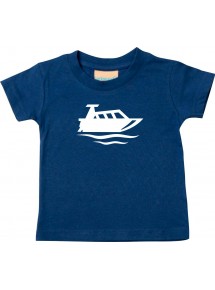 Süßes Kinder T-Shirt Motorboot, Yacht, Boot, Kapitän, navy, 0-6 Monate