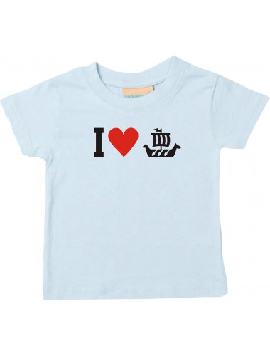 Süßes Kinder T-Shirt I Love Wikingerschiff, Kapitän, hellblau, 0-6 Monate