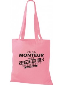 Stoffbeutel Ich bin Monteur, weil Superheld kein Beruf ist Farbe rosa