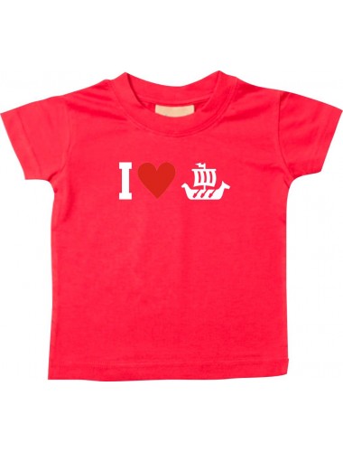 Süßes Kinder T-Shirt I Love Wikingerschiff, Kapitän, rot, 0-6 Monate
