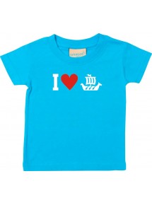 Süßes Kinder T-Shirt I Love Wikingerschiff, Kapitän, türkis, 0-6 Monate