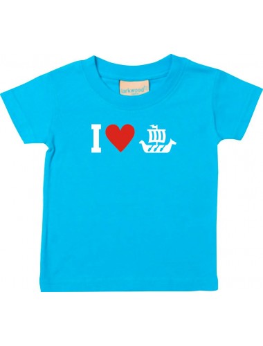 Süßes Kinder T-Shirt I Love Wikingerschiff, Kapitän, türkis, 0-6 Monate