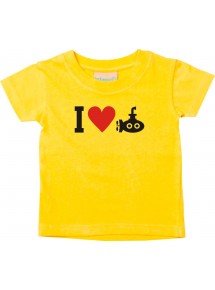 Süßes Kinder T-Shirt I Love U-Boot, Tauchboot, Kapitän, gelb, 0-6 Monate