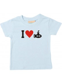 Süßes Kinder T-Shirt I Love U-Boot, Tauchboot, Kapitän, hellblau, 0-6 Monate
