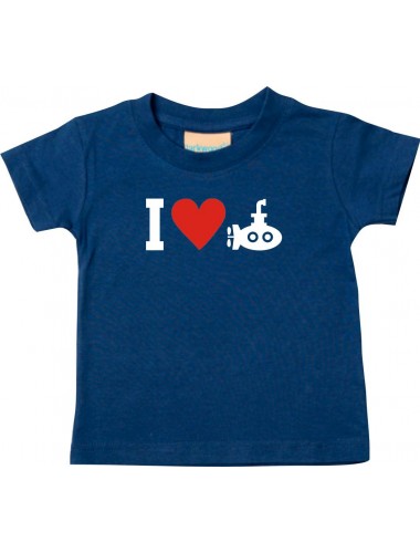 Süßes Kinder T-Shirt I Love U-Boot, Tauchboot, Kapitän, navy, 0-6 Monate