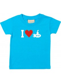 Süßes Kinder T-Shirt I Love U-Boot, Tauchboot, Kapitän, türkis, 0-6 Monate