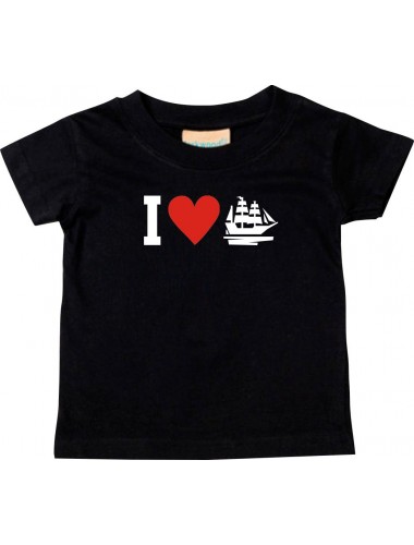 Süßes Kinder T-Shirt I Love Segelyacht, Kapitän, schwarz, 0-6 Monate