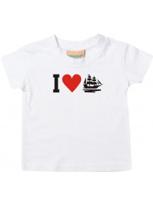 Süßes Kinder T-Shirt I Love Segelyacht, Kapitän, weiß, 0-6 Monate
