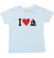 Süßes Kinder T-Shirt I Love Segelboot, Kapitän, Skipper, hellblau, 0-6 Monate