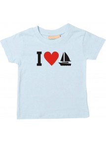 Süßes Kinder T-Shirt I Love Segelboot, Kapitän, Skipper, hellblau, 0-6 Monate