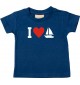 Süßes Kinder T-Shirt I Love Segelboot, Kapitän, Skipper, navy, 0-6 Monate