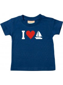 Süßes Kinder T-Shirt I Love Segelboot, Kapitän, Skipper, navy, 0-6 Monate