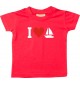 Süßes Kinder T-Shirt I Love Segelboot, Kapitän, Skipper, rot, 0-6 Monate