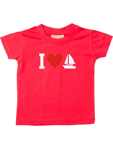 Süßes Kinder T-Shirt I Love Segelboot, Kapitän, Skipper, rot, 0-6 Monate