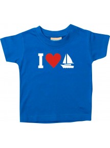 Süßes Kinder T-Shirt I Love Segelboot, Kapitän, Skipper, royal, 0-6 Monate