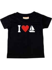 Süßes Kinder T-Shirt I Love Segelboot, Kapitän, Skipper, schwarz, 0-6 Monate
