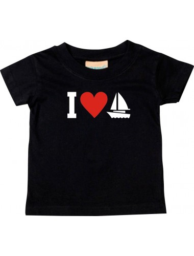 Süßes Kinder T-Shirt I Love Segelboot, Kapitän, Skipper, schwarz, 0-6 Monate