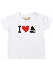 Süßes Kinder T-Shirt I Love Segelboot, Kapitän, Skipper, weiß, 0-6 Monate