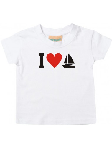 Süßes Kinder T-Shirt I Love Segelboot, Kapitän, Skipper, weiß, 0-6 Monate