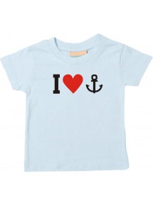 Süßes Kinder T-Shirt I love Anker Kapitän Skipper, hellblau, 0-6 Monate