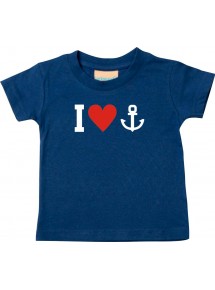 Süßes Kinder T-Shirt I love Anker Kapitän Skipper, navy, 0-6 Monate