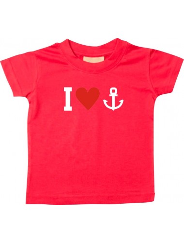 Süßes Kinder T-Shirt I love Anker Kapitän Skipper, rot, 0-6 Monate