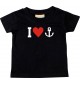 Süßes Kinder T-Shirt I love Anker Kapitän Skipper, schwarz, 0-6 Monate