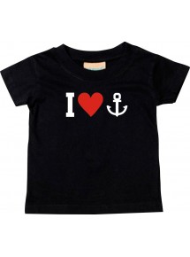 Süßes Kinder T-Shirt I love Anker Kapitän Skipper, schwarz, 0-6 Monate