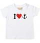 Süßes Kinder T-Shirt I love Anker Kapitän Skipper, weiß, 0-6 Monate