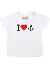 Süßes Kinder T-Shirt I love Anker Kapitän Skipper, weiß, 0-6 Monate