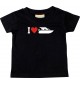 Süßes Kinder T-Shirt I Love Yacht, Kapitän, Skipper, schwarz, 0-6 Monate